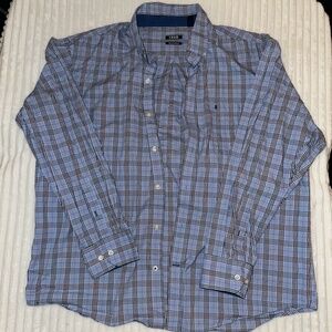 Large men's checkered button up dress shirt